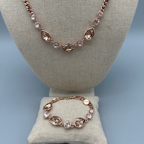 Givenchy Rose Gold Crystal Necklace Bracelet Set Champagne Clear Quiet Luxury - Picture 9 of 9